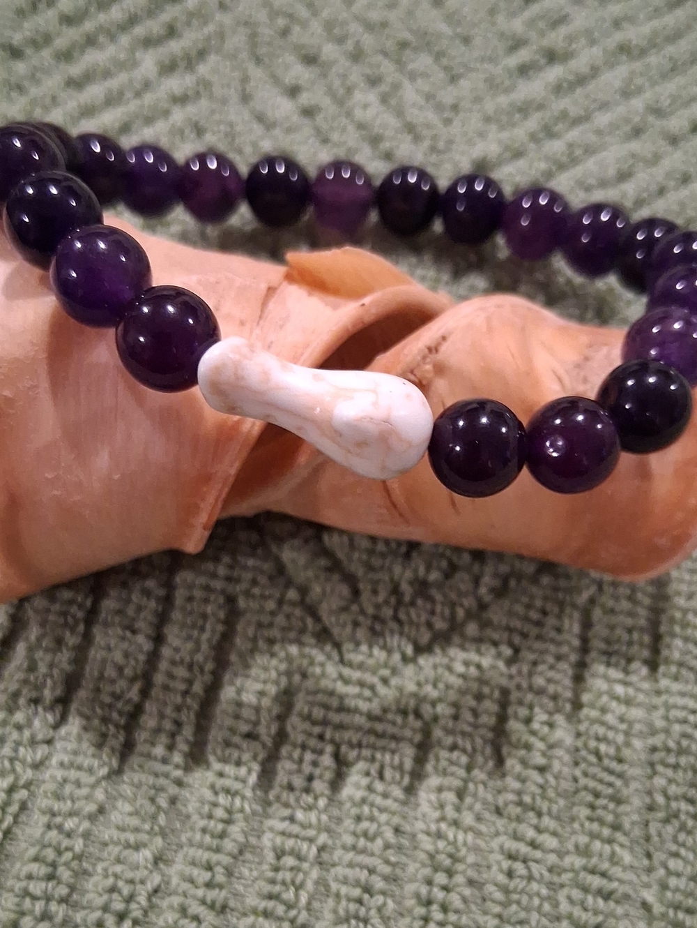 Purple Amethyst Beaded Stretch Bracelet with White Accent